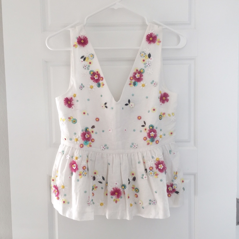 JCREW White Beaded Sleeveless Top